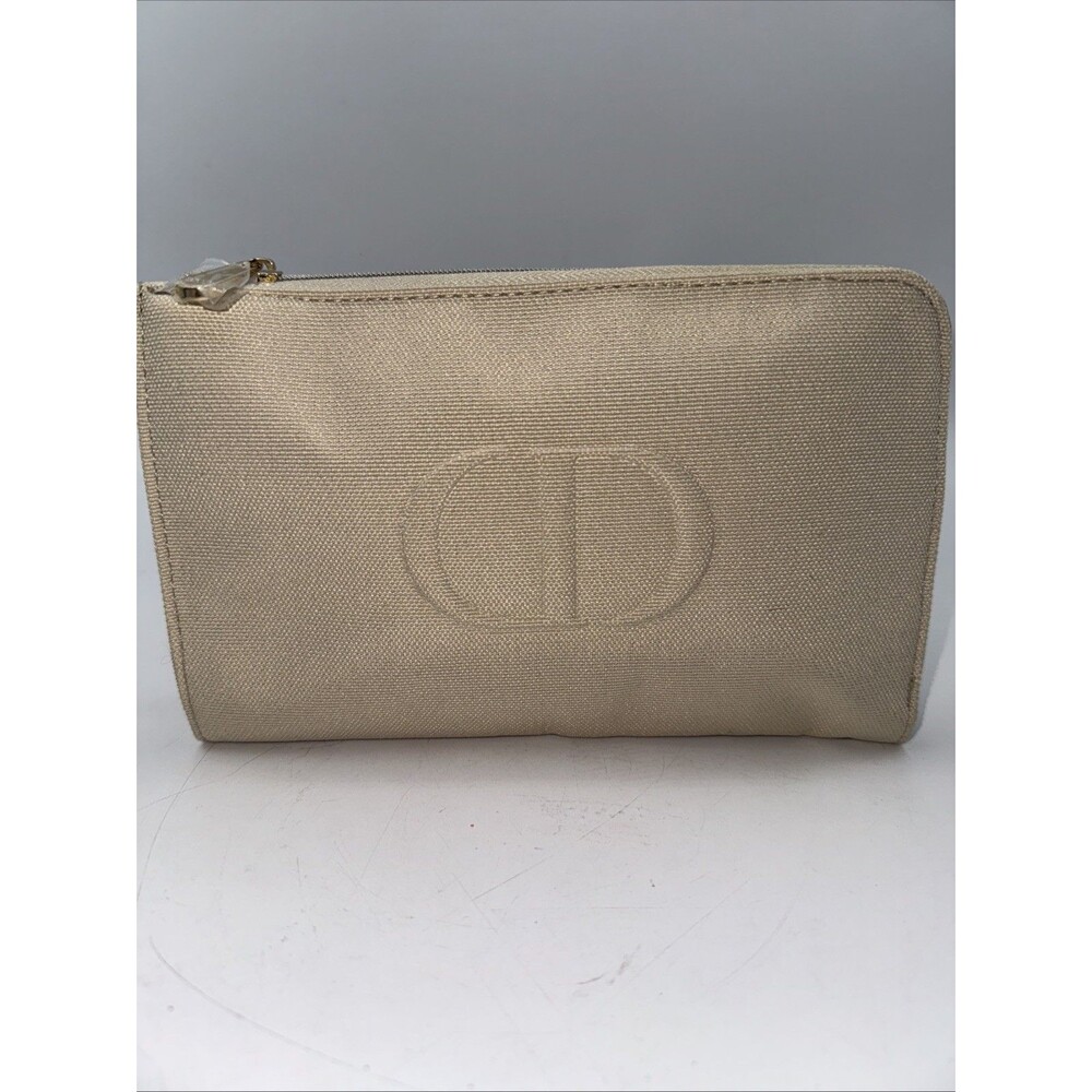 Brand New Christian Dior Small Beige Logo Makeup Beauty Bag 8x5.7